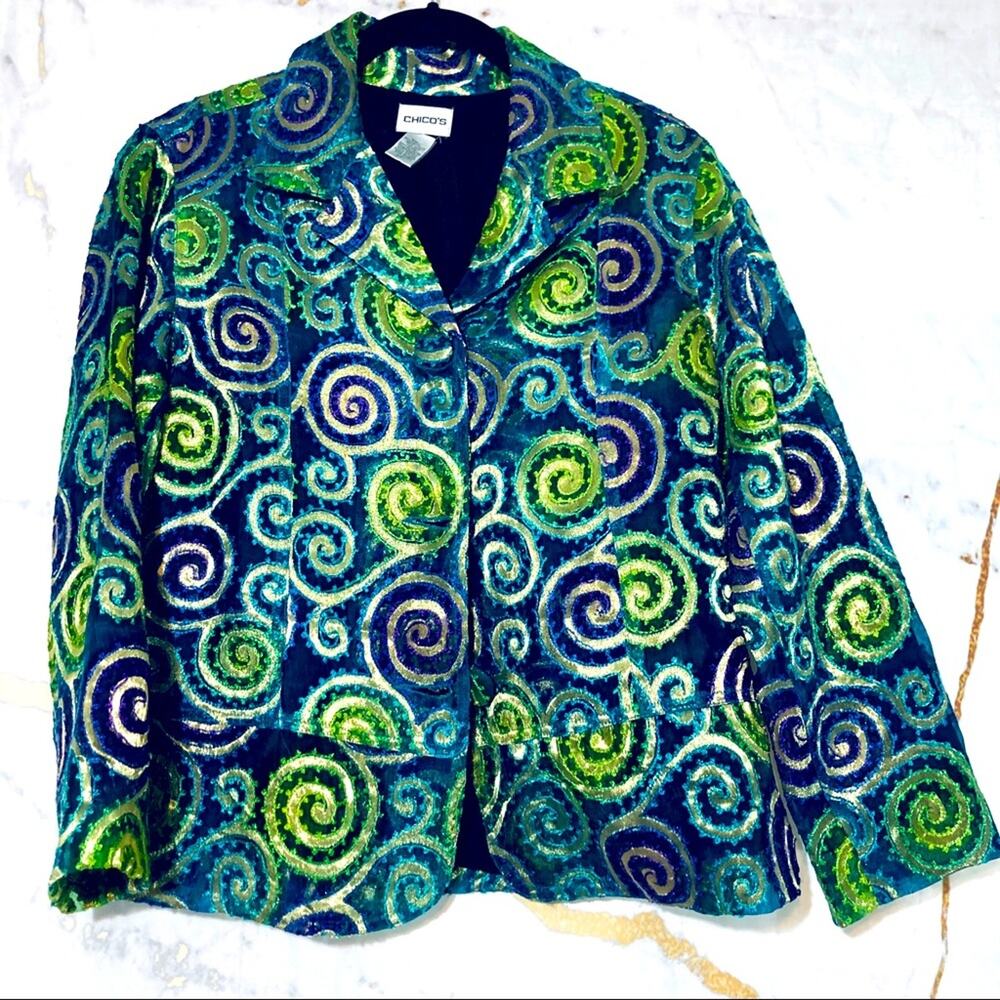 Chico’s Neon green peplum cropped blazer, size 1